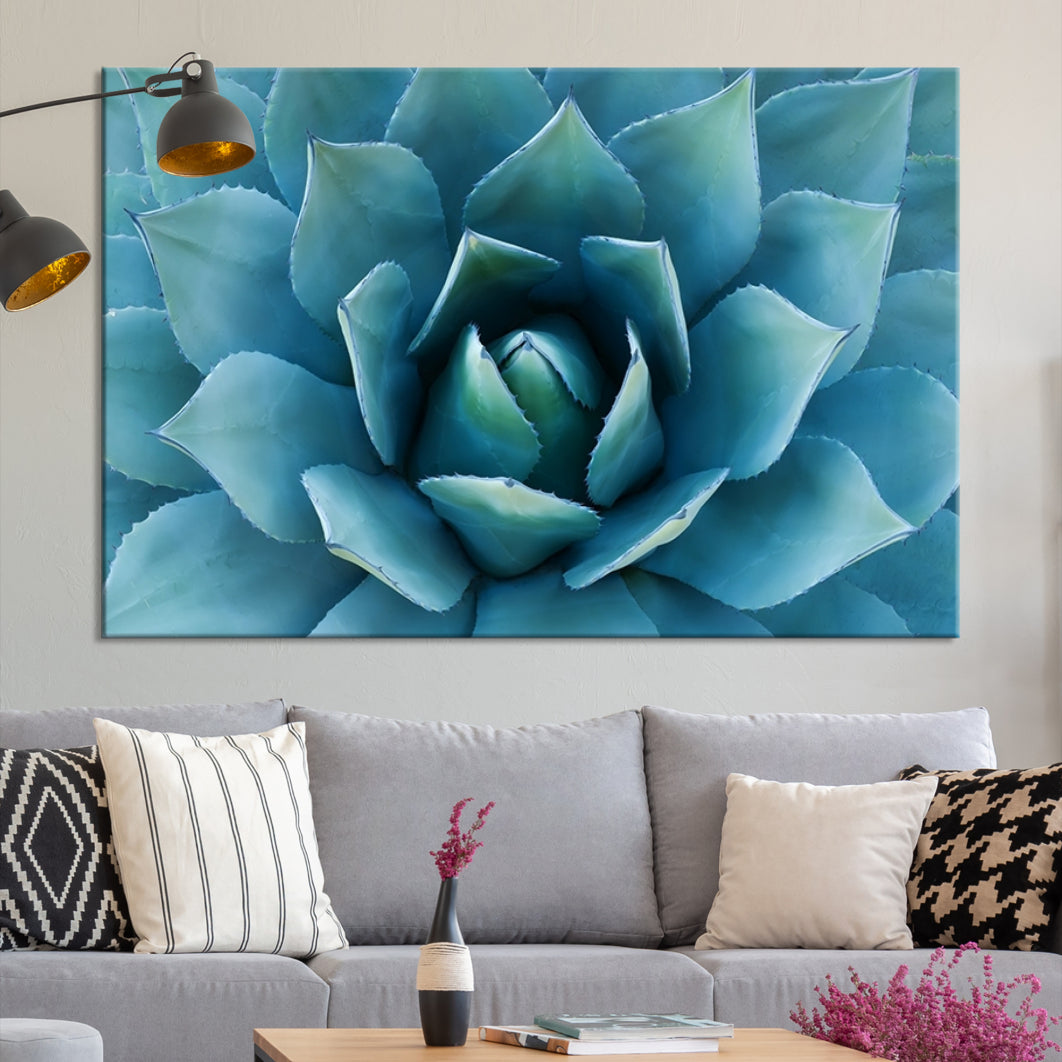 Large Wall Art Canvas Print - Blue Agave Flower Taken over It