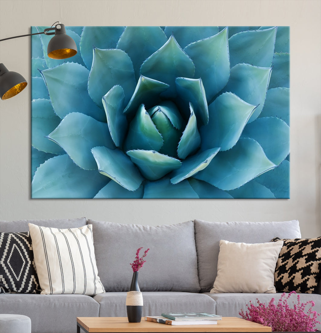 Large Wall Art Canvas Print - Blue Agave Flower Taken over It