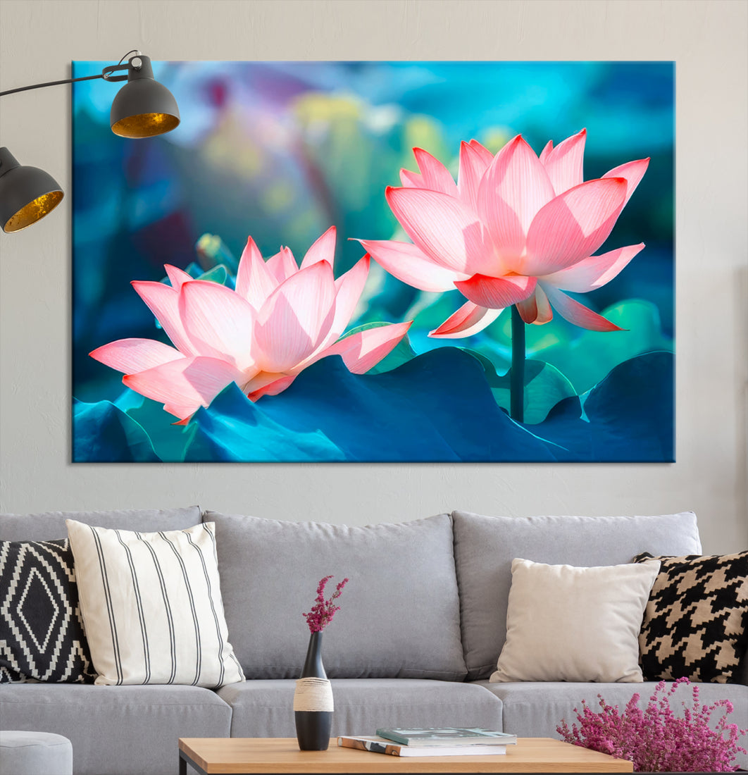 Lotus flower wall art Lotus canvas print Botanical wall art Floral Print Zen art Extra large wall art Multi panel canvas Bedroom Wall Art