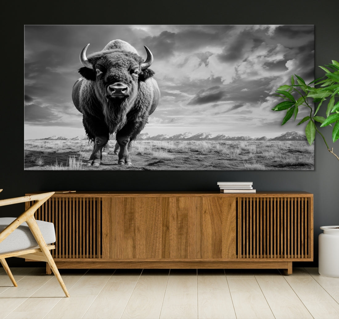 Cow Bighorn Wall Art Canvas Print, Longhorn Texas Large Cow Animal Canvas Print