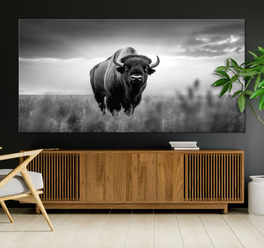 Cow Bighorn Wall Art Canvas Print, Longhorn Texas Large Cow Animal Canvas Print