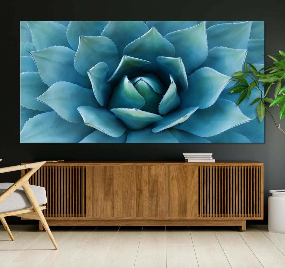 Large Wall Art Canvas Print - Blue Agave Flower Taken over It