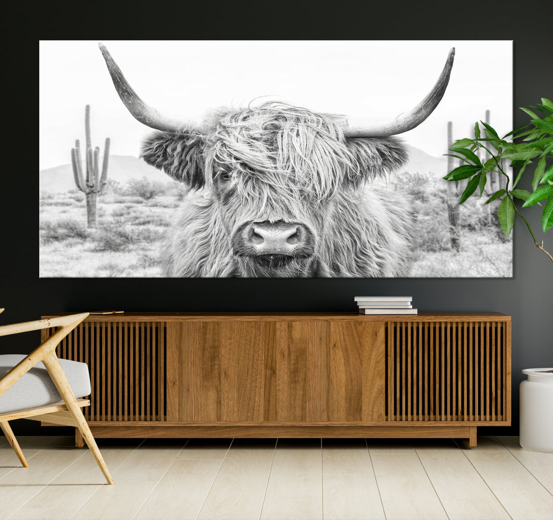 Longhorn Cow Wall Art Large Canvas Print Landscape Animal Framed Art Set of 3