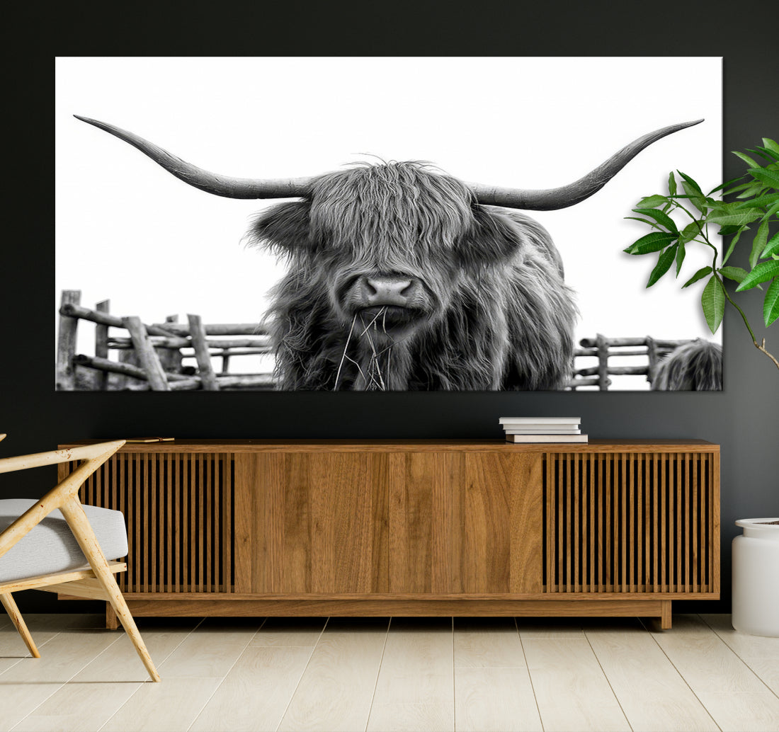 Bighorn Wall Art Cow Canvas Print Black White Artwork Mountain Lounge Farmhouse Wall Decor