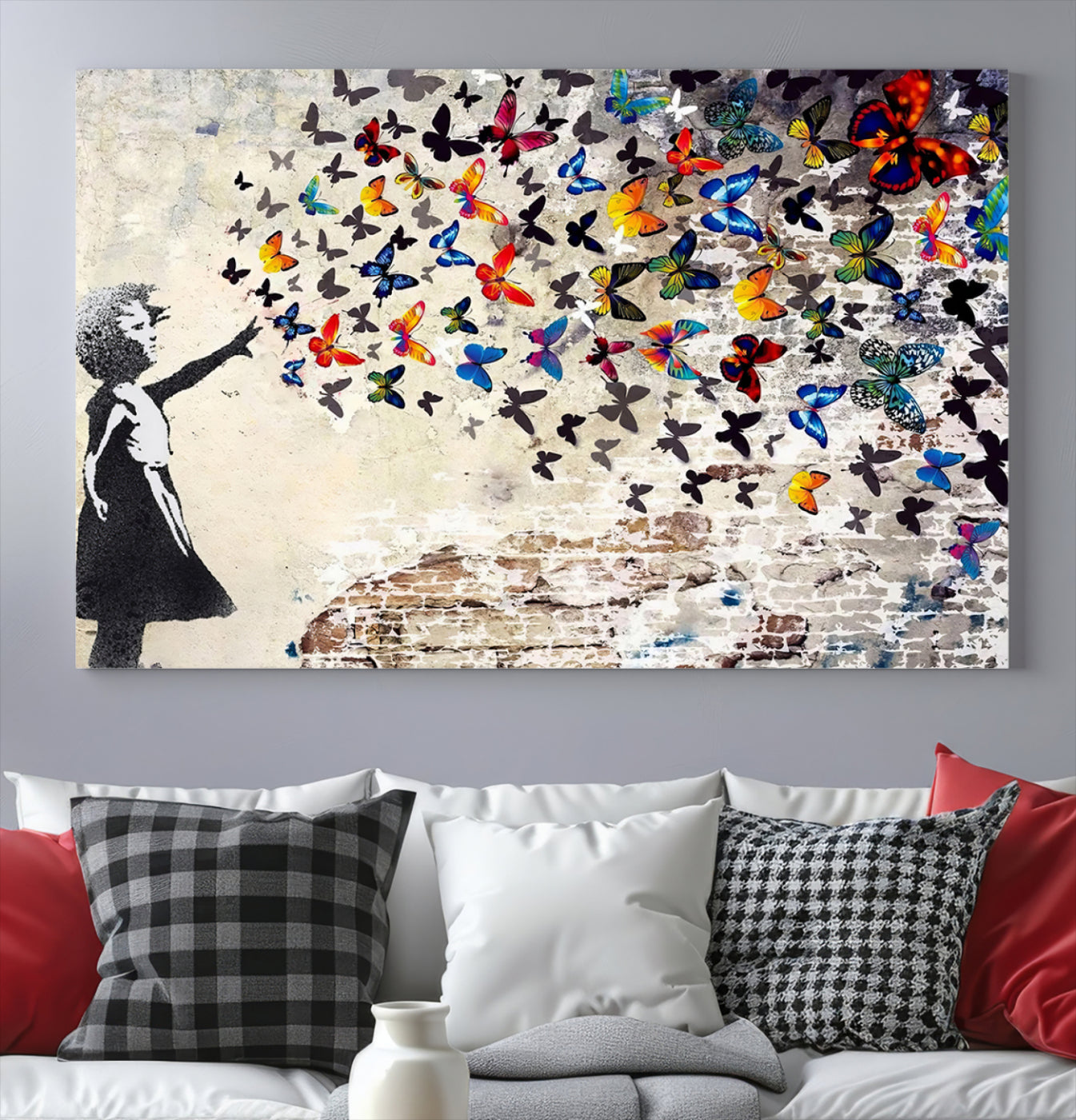 Banksy Girl Butterfly Street Artwork Wall Art Canvas Print