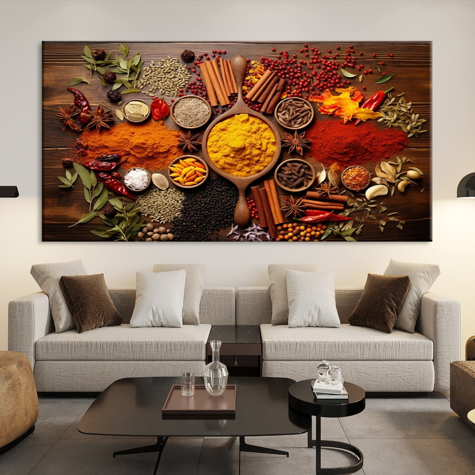 Spices Cooking Wall Art Canvas Print, Red Green Yellow Kitchen Wall Decor, Interior Art Framed