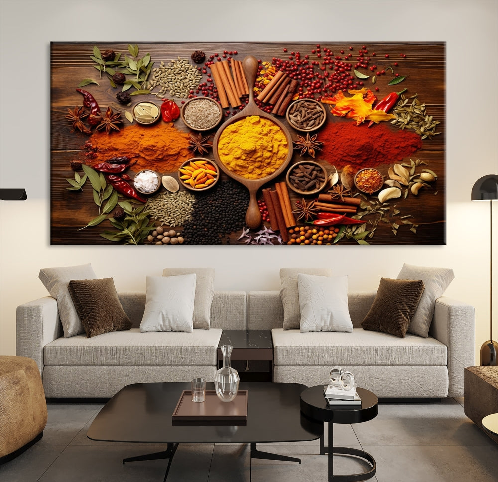 Spices Cooking Wall Art Canvas Print, Red Green Yellow Kitchen Wall Decor, Interior Art Framed