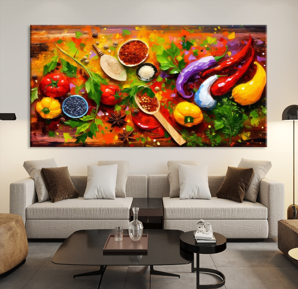 Modern Kitchen Wall Art Print, Colorful Fresh Vegetables Cooking Canvas Art, Restaurant Decor, Set of