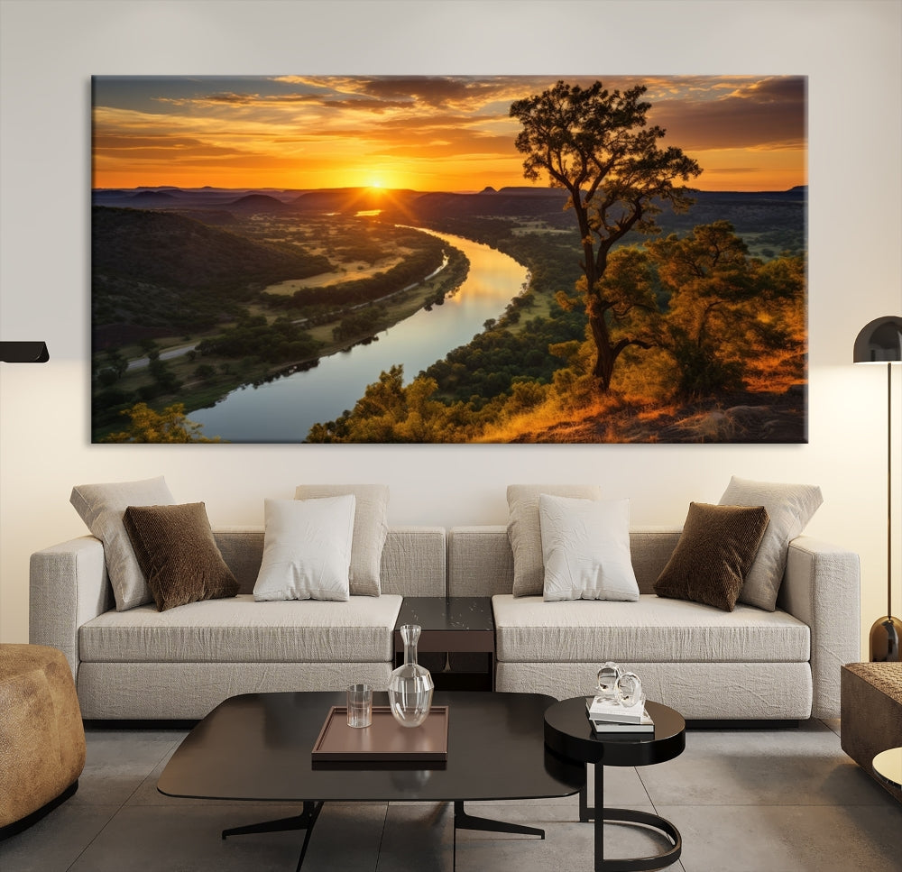 Large Sunset Print Set of Landscape Canvas Wall Art Nature Printed Art Home Decor