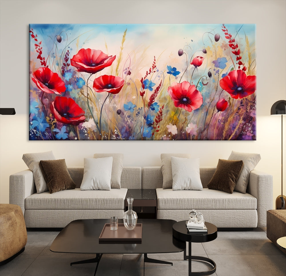 Colorful Wall Art Canvas Print Abstract Flowers Watercolor Red Blue Painting