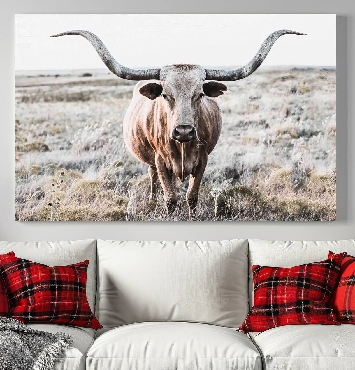 Texas Cow Longhorn Wall Art Canvas Print, Cattle Bighorn Wall Art Print