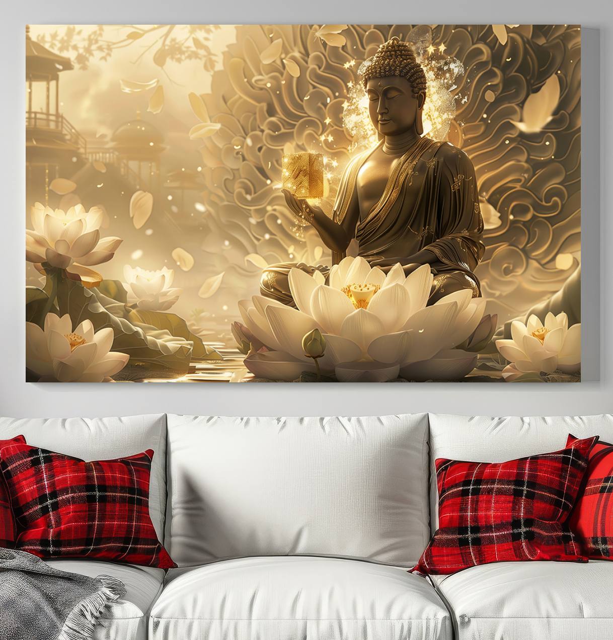 Buddha Wall Art Canvas Print, Buddha Meditation Room Decor, Yoga Room Wall Art, Lotus Wall Art