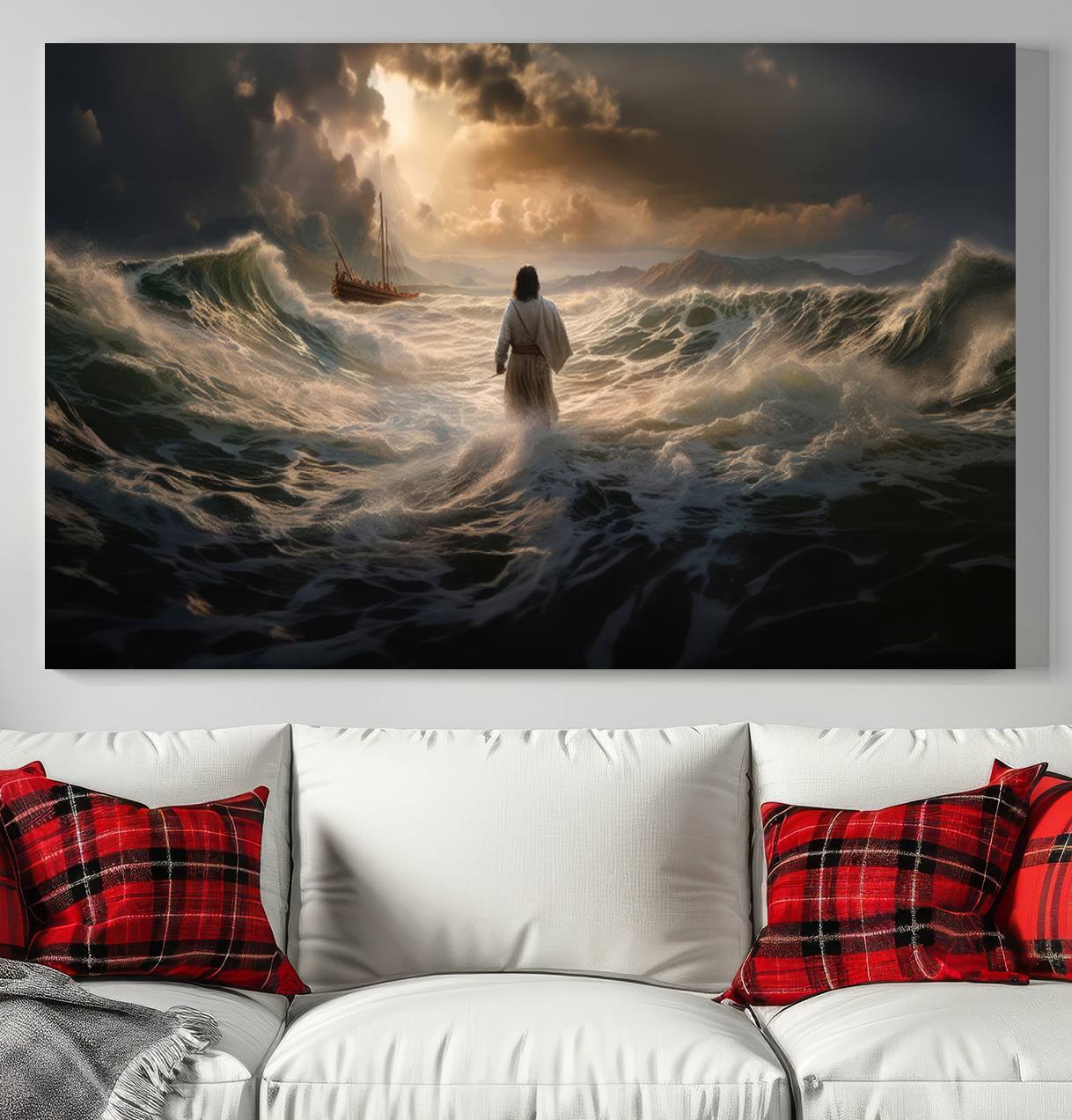 Jesus Walk in Sea Wall Art Canvas Print, Christian Wall Art Print,
