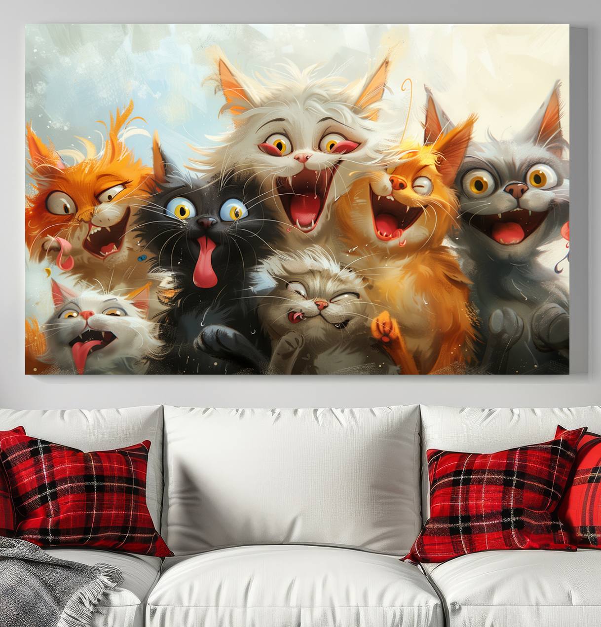 Pixar Cats Wall Art Canvas Print, Fanny Cat Wall Art Print, Comic Cartoon Cat Print