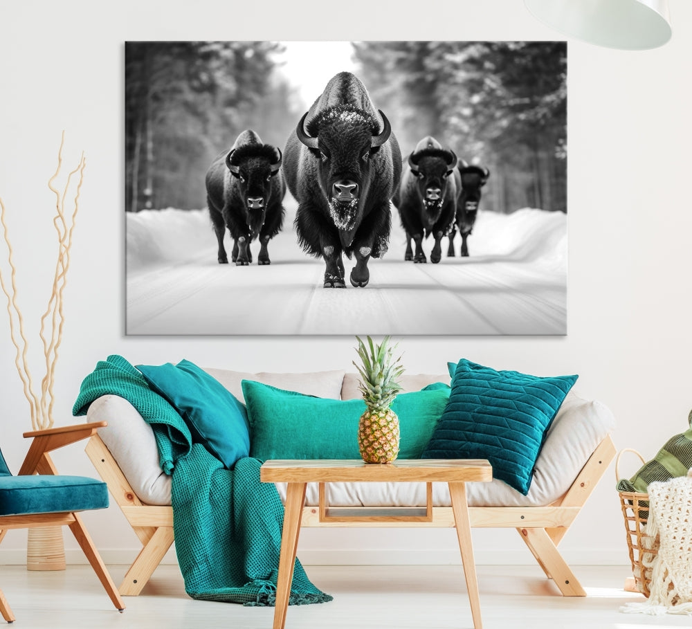 Bison Cow Canvas Wall Art Farmhouse Decor Buffalo Print Rustic Wall Decor Animals Painting Bison Wall Art