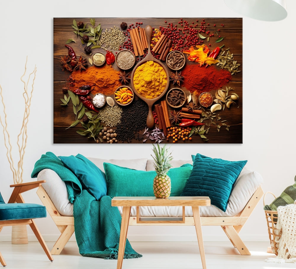 Spices Cooking Wall Art Canvas Print, Red Green Yellow Kitchen Wall Decor, Interior Art Framed