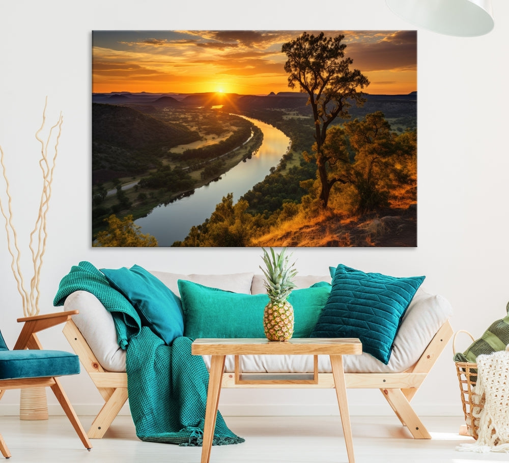 Large Sunset Print Set of Landscape Canvas Wall Art Nature Printed Art Home Decor