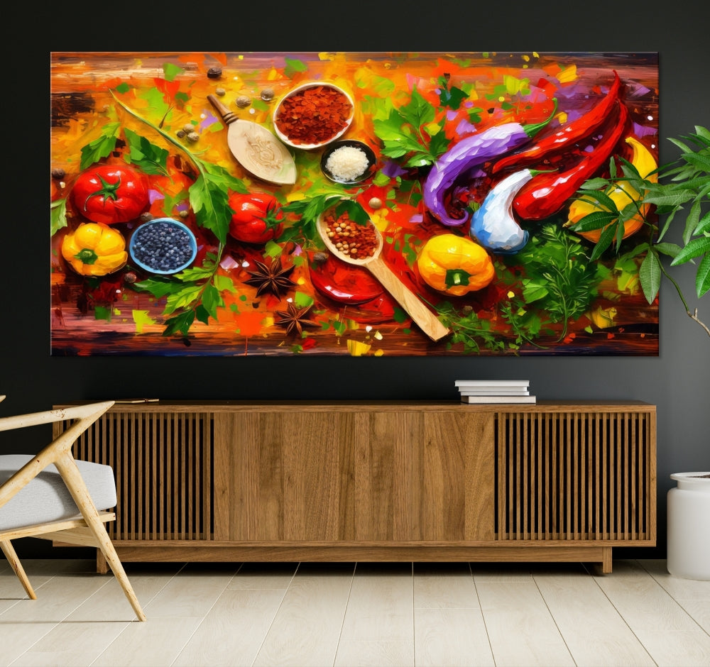 Modern Kitchen Wall Art Print, Colorful Fresh Vegetables Cooking Canvas Art, Restaurant Decor, Set of