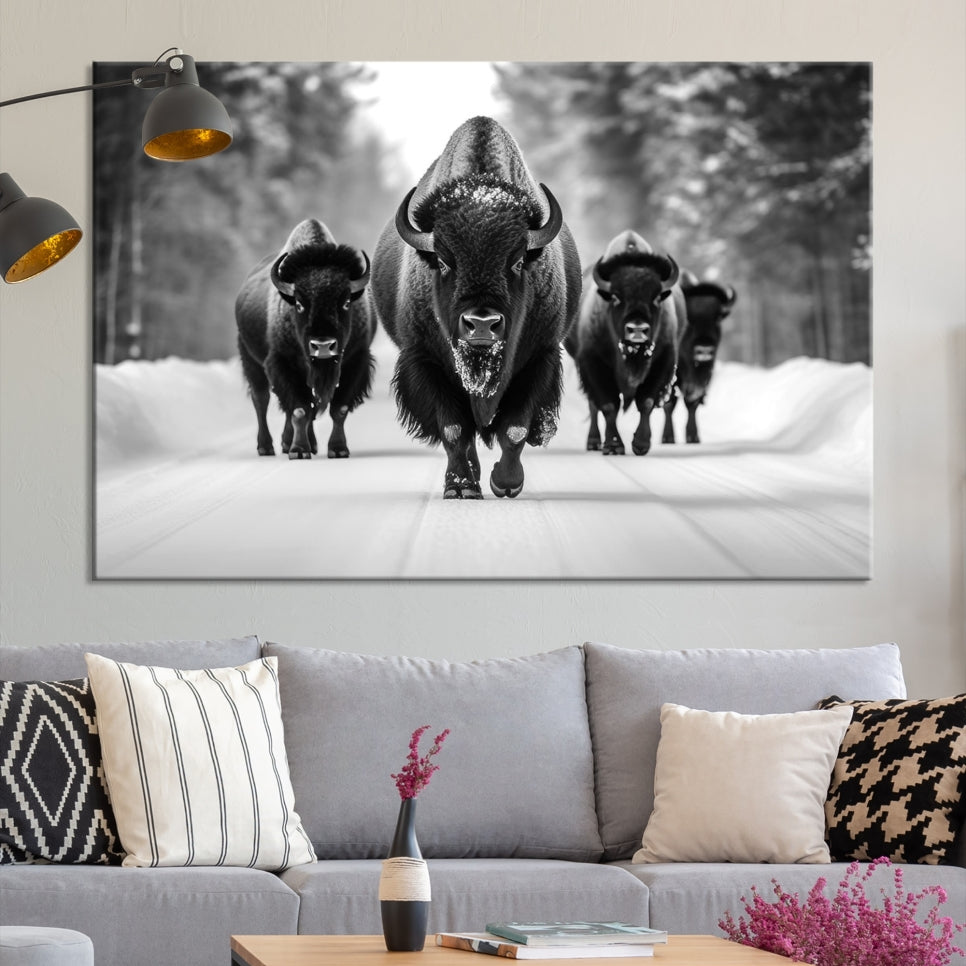 Bison Cow Canvas Wall Art Farmhouse Decor Buffalo Print Rustic Wall Decor Animals Painting Bison Wall Art