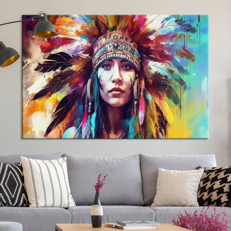 Extra Large Native American Wall Art Canvas Print Indian Artwork for Wall