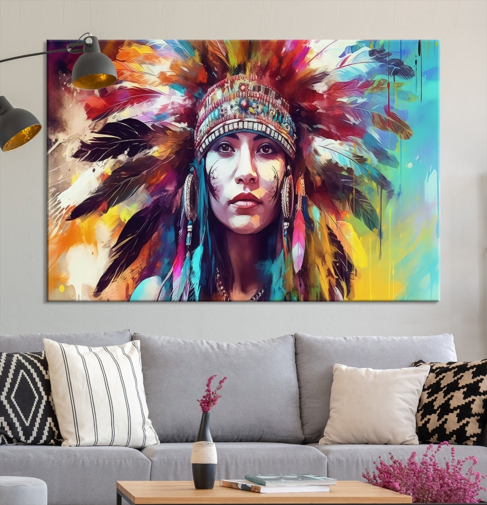 Extra Large Native American Wall Art Canvas Print Indian Artwork for Wall