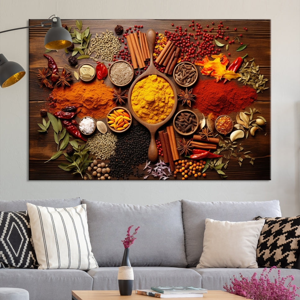 Spices Cooking Wall Art Canvas Print, Red Green Yellow Kitchen Wall Decor, Interior Art Framed