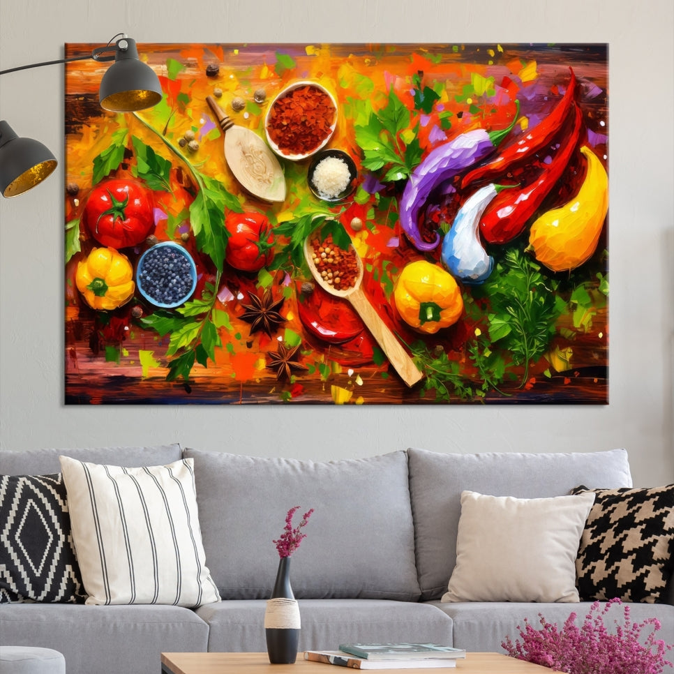 Modern Kitchen Wall Art Print, Colorful Fresh Vegetables Cooking Canvas Art, Restaurant Decor, Set of