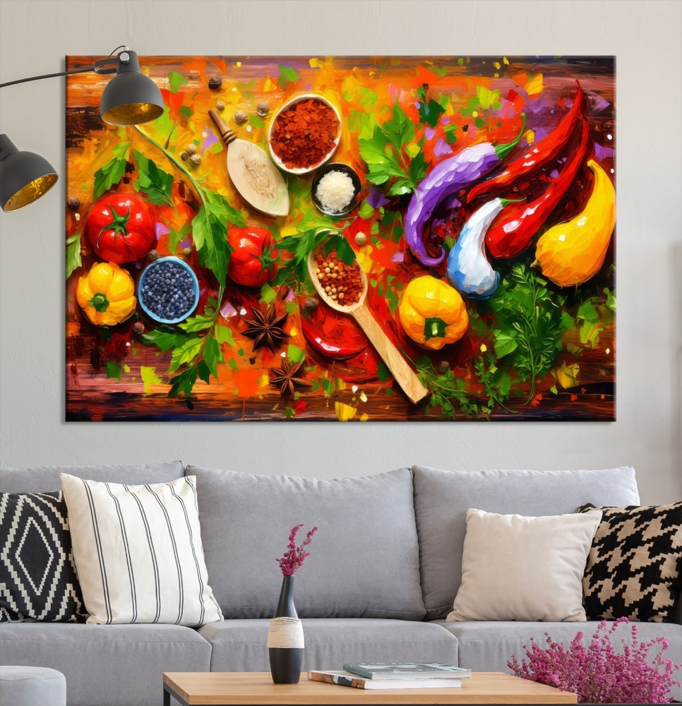 Modern Kitchen Wall Art Print, Colorful Fresh Vegetables Cooking Canvas Art, Restaurant Decor, Set of