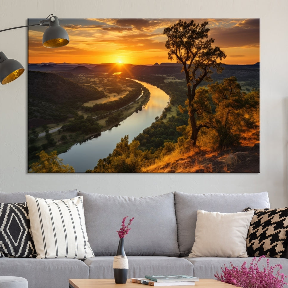 Large Sunset Print Set of Landscape Canvas Wall Art Nature Printed Art Home Decor