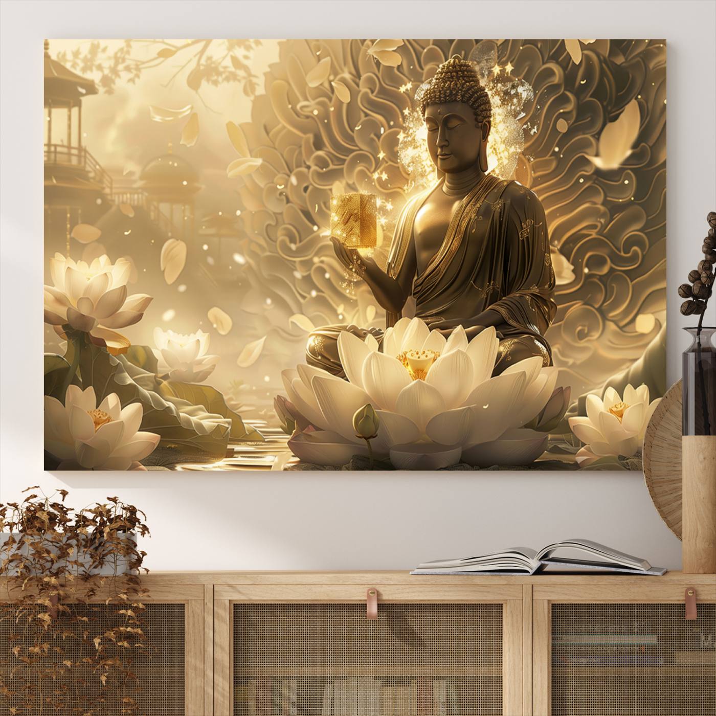 Buddha Wall Art Canvas Print, Buddha Meditation Room Decor, Yoga Room Wall Art, Lotus Wall Art