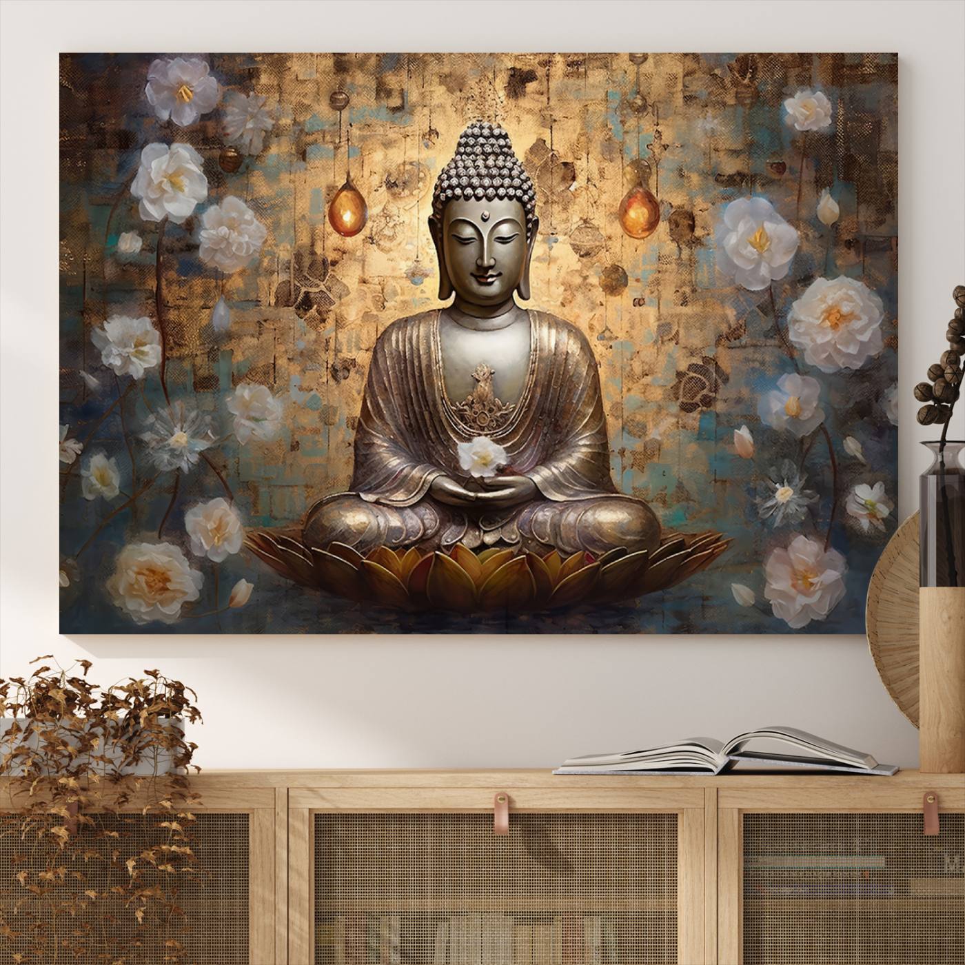 Buddha Wall Art Canvas Print, Hindu Buddha Meditation Room Decor