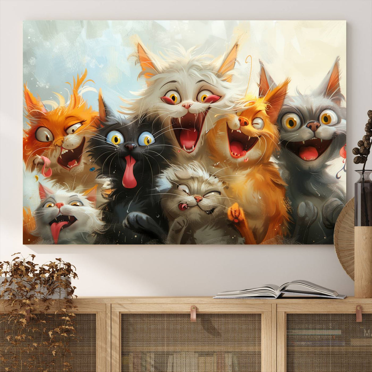 Pixar Cats Wall Art Canvas Print, Fanny Cat Wall Art Print, Comic Cartoon Cat Print