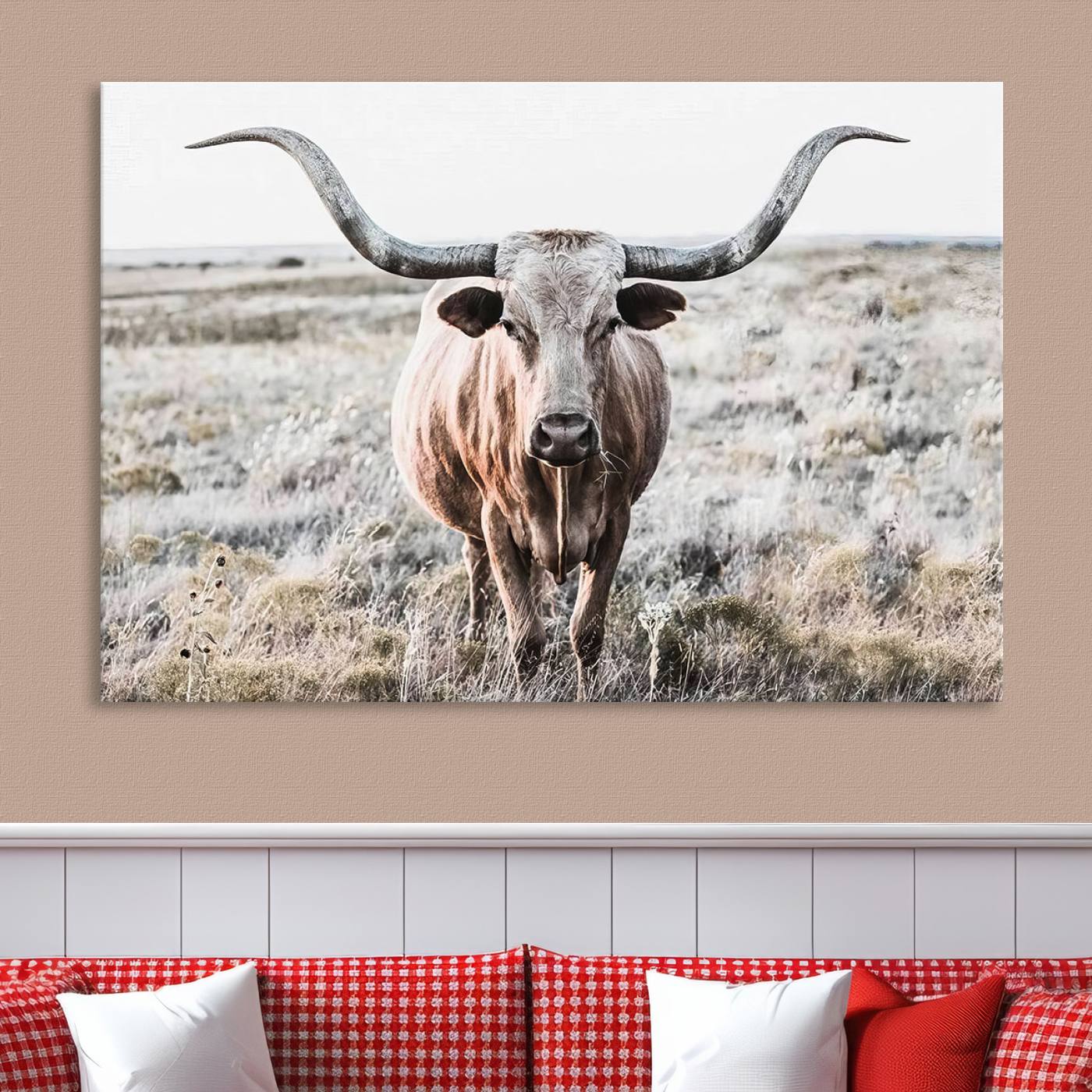 Texas Cow Longhorn Wall Art Canvas Print, Cattle Bighorn Wall Art Print