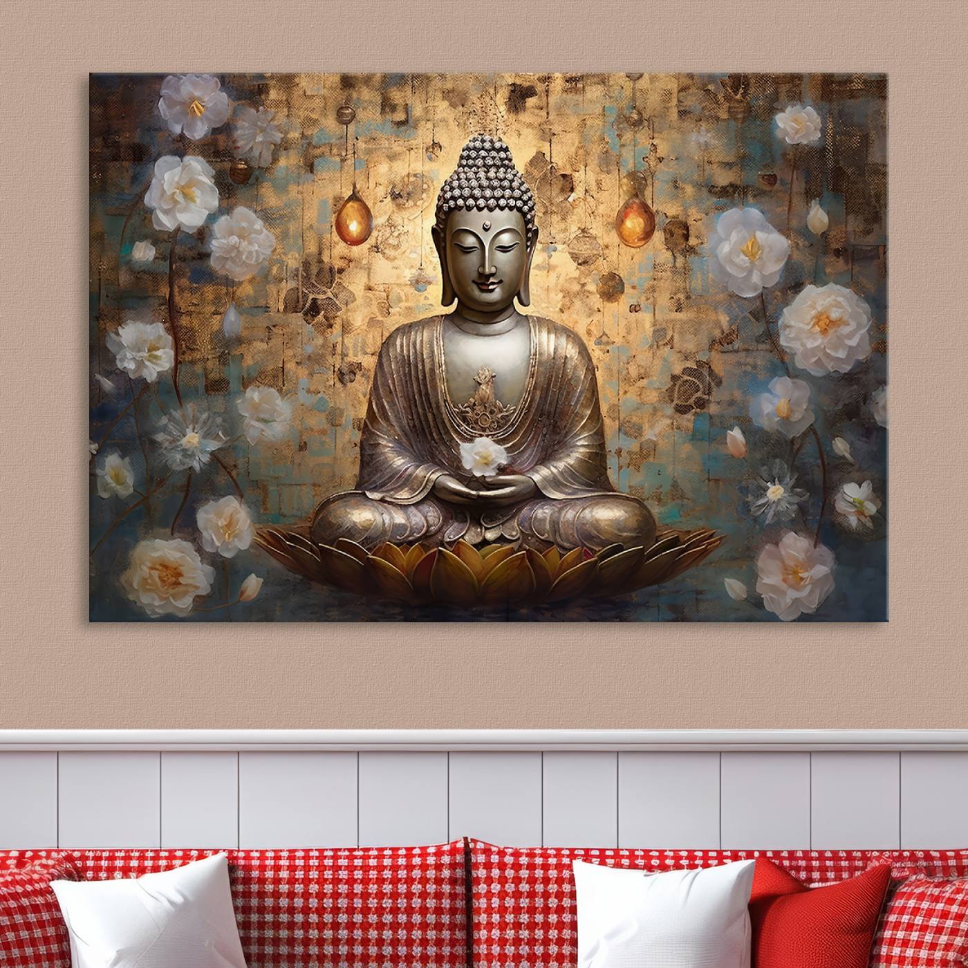 Buddha Wall Art Canvas Print, Hindu Buddha Meditation Room Decor