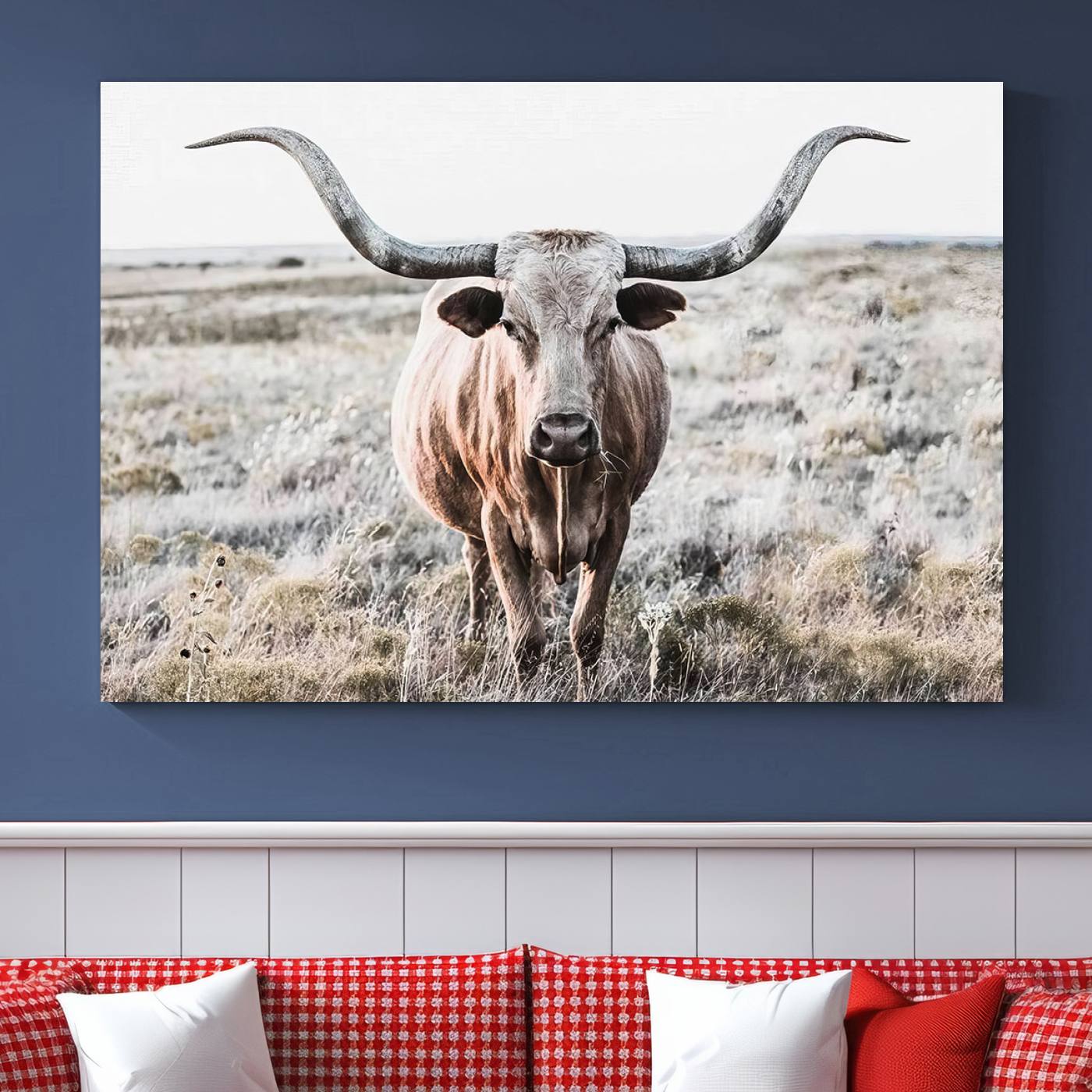 Texas Cow Longhorn Wall Art Canvas Print, Cattle Bighorn Wall Art Print