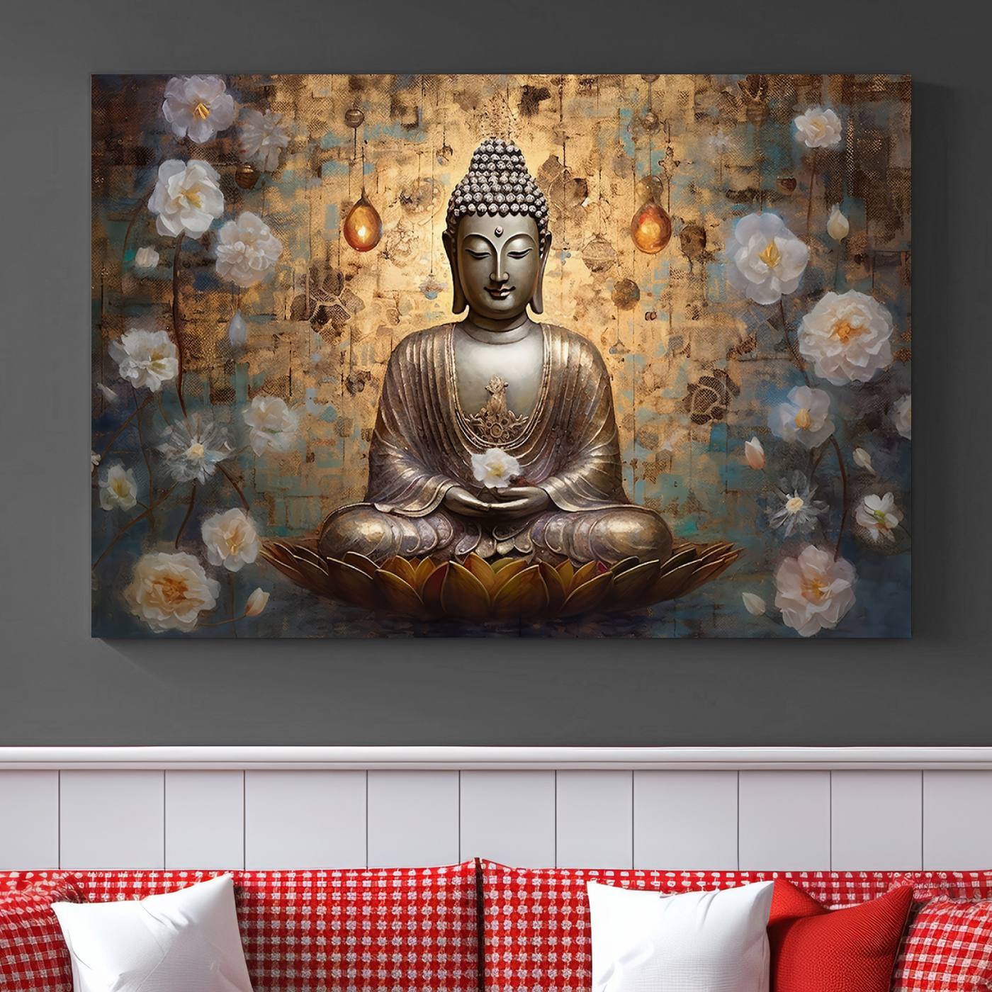 Buddha Wall Art Canvas Print, Hindu Buddha Meditation Room Decor