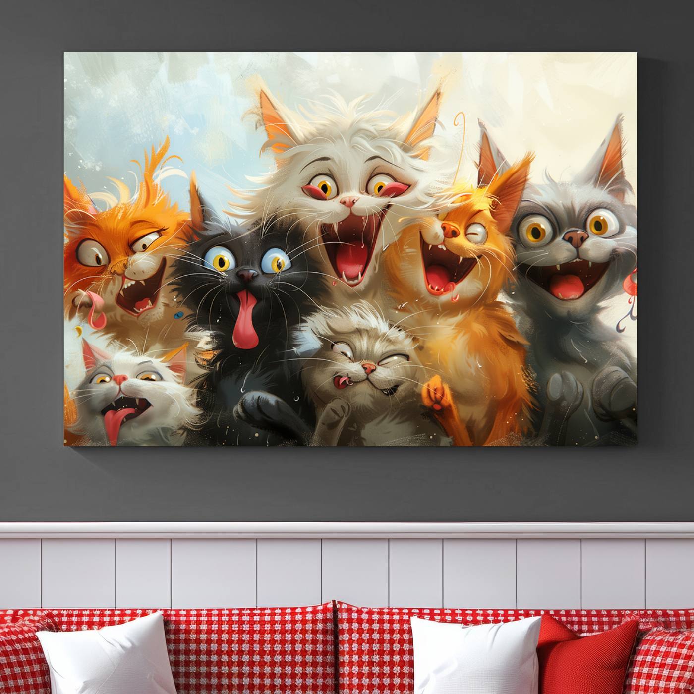 Pixar Cats Wall Art Canvas Print, Fanny Cat Wall Art Print, Comic Cartoon Cat Print