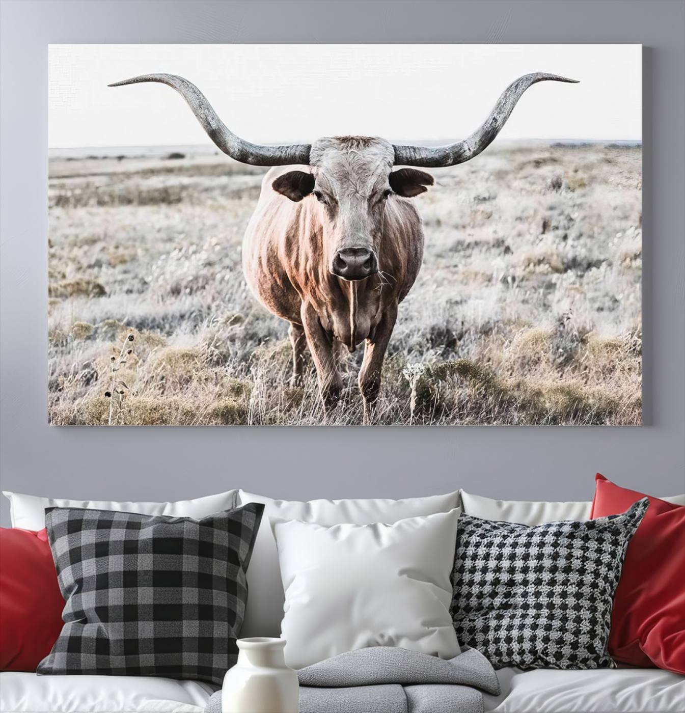 Texas Cow Longhorn Wall Art Canvas Print, Cattle Bighorn Wall Art Print