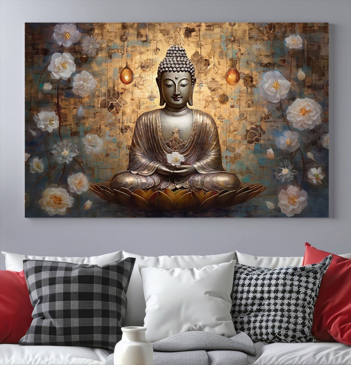 Buddha Wall Art Canvas Print, Hindu Buddha Meditation Room Decor