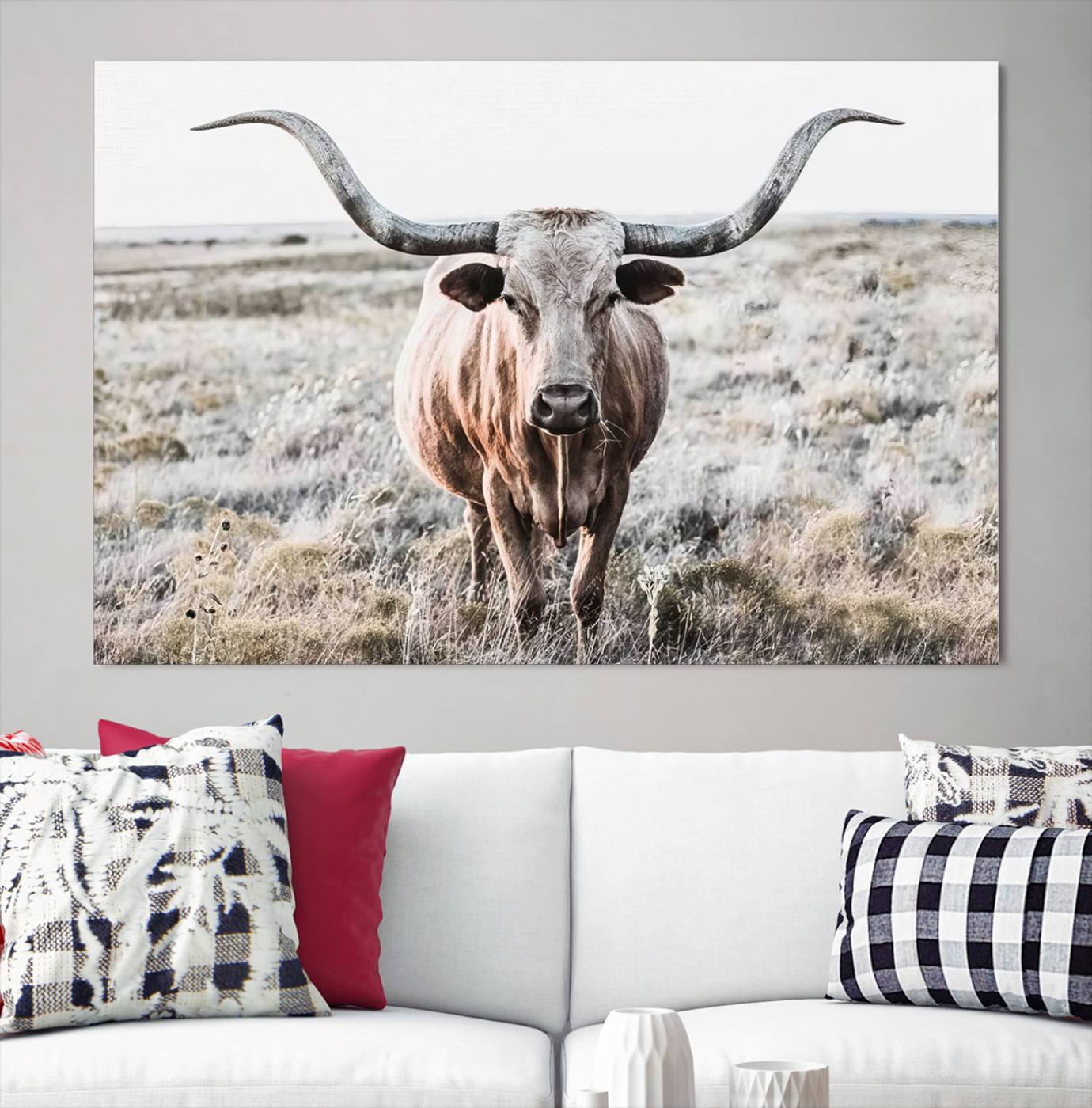 Texas Cow Longhorn Wall Art Canvas Print, Cattle Bighorn Wall Art Print