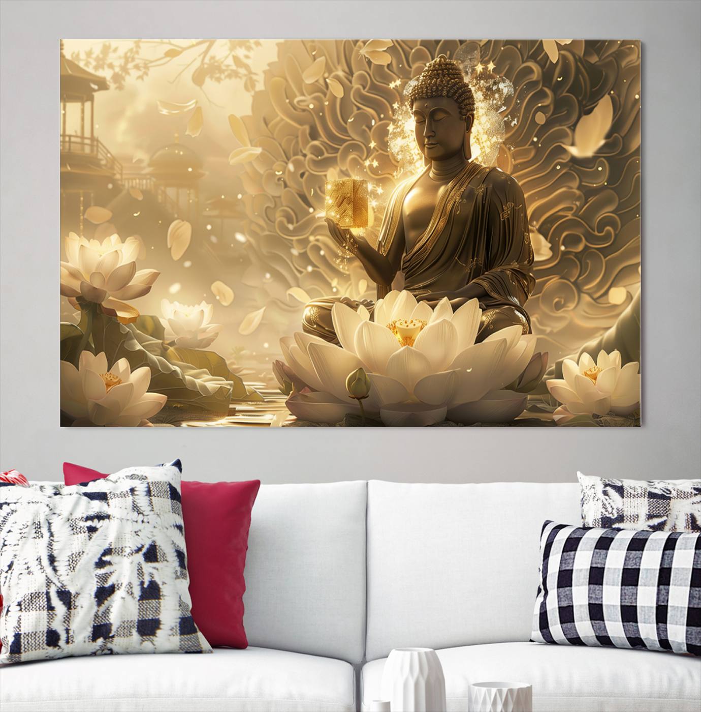 Buddha Wall Art Canvas Print, Buddha Meditation Room Decor, Yoga Room Wall Art, Lotus Wall Art