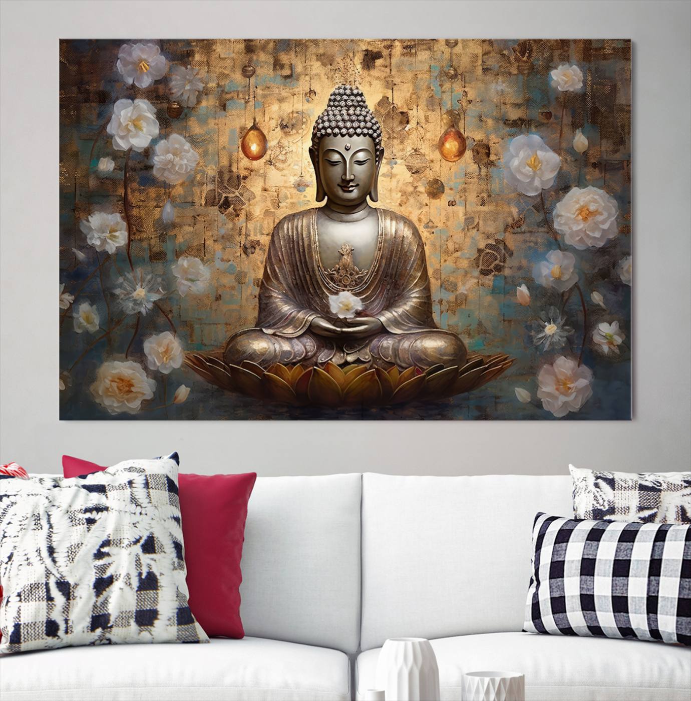 Buddha Wall Art Canvas Print, Hindu Buddha Meditation Room Decor