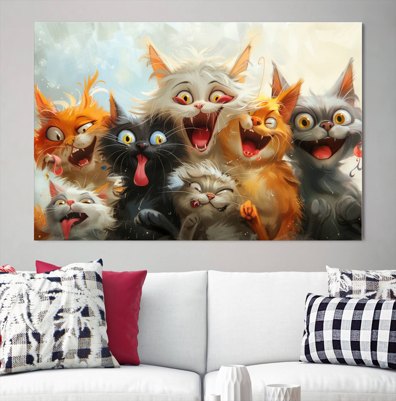 Pixar Cats Wall Art Canvas Print, Fanny Cat Wall Art Print, Comic Cartoon Cat Print