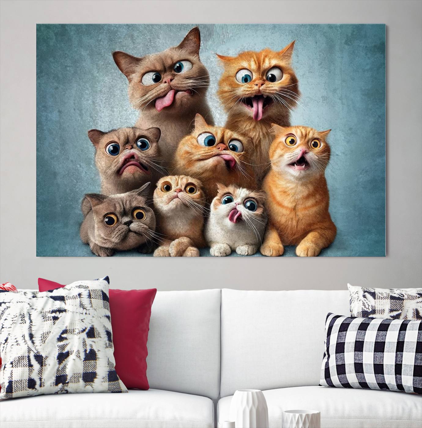 Fanny Cats Wall Art Canvas Print, Pixar Style Cat Wall Art Print, Comic Cartoon Cat Print