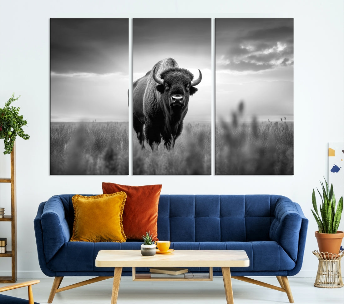 Cow Bighorn Wall Art Canvas Print, Longhorn Texas Large Cow Animal Canvas Print