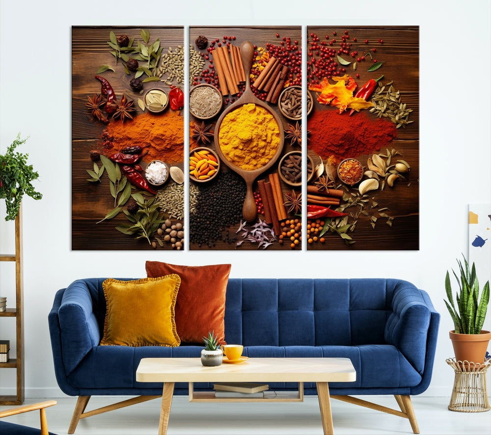 Spices Cooking Wall Art Canvas Print, Red Green Yellow Kitchen Wall Decor, Interior Art Framed