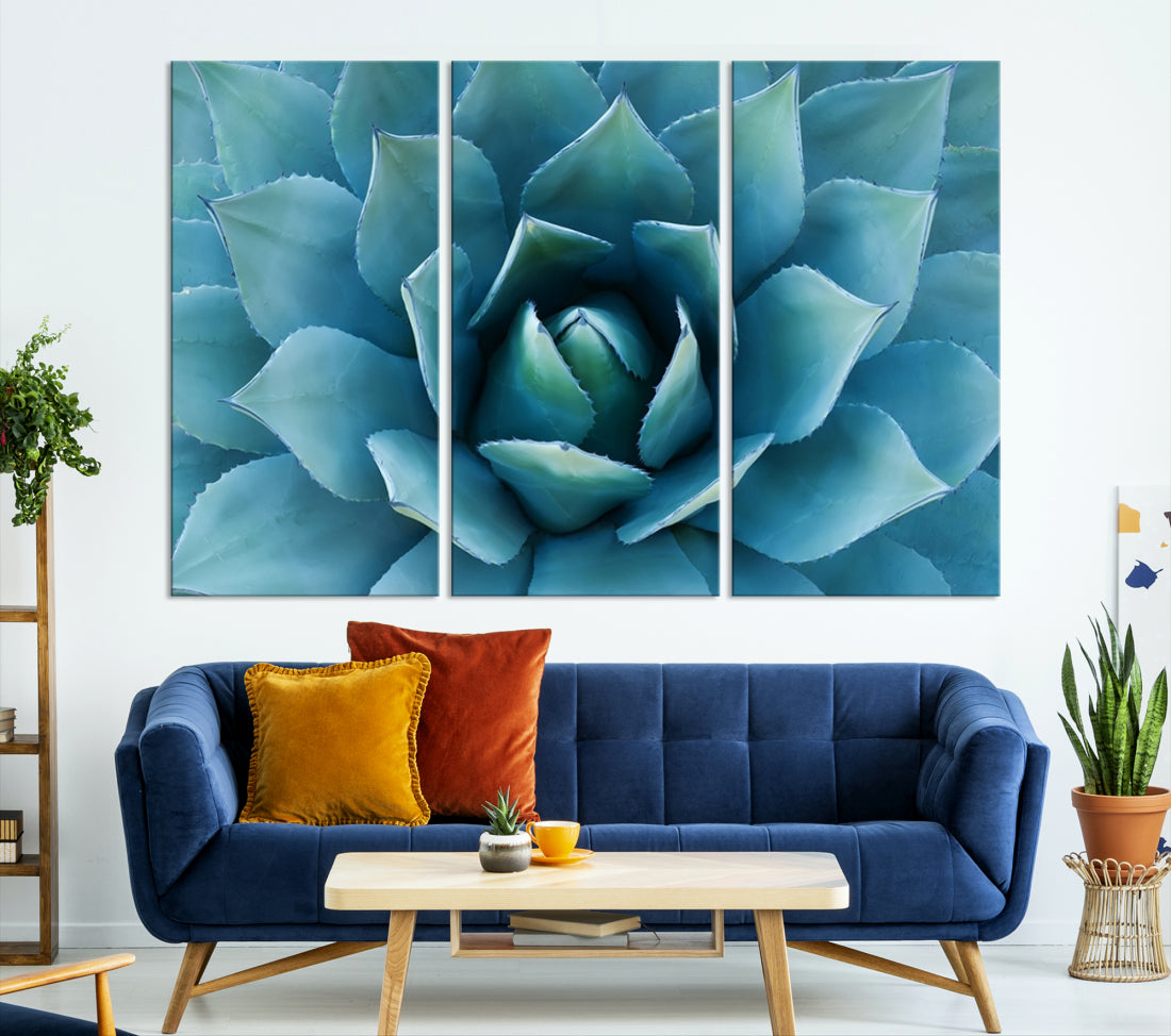 Large Wall Art Canvas Print - Blue Agave Flower Taken over It