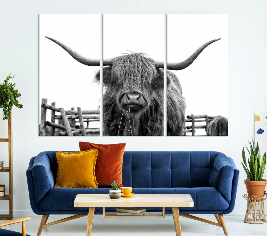 Bighorn Wall Art Cow Canvas Print Black White Artwork Mountain Lounge Farmhouse Wall Decor