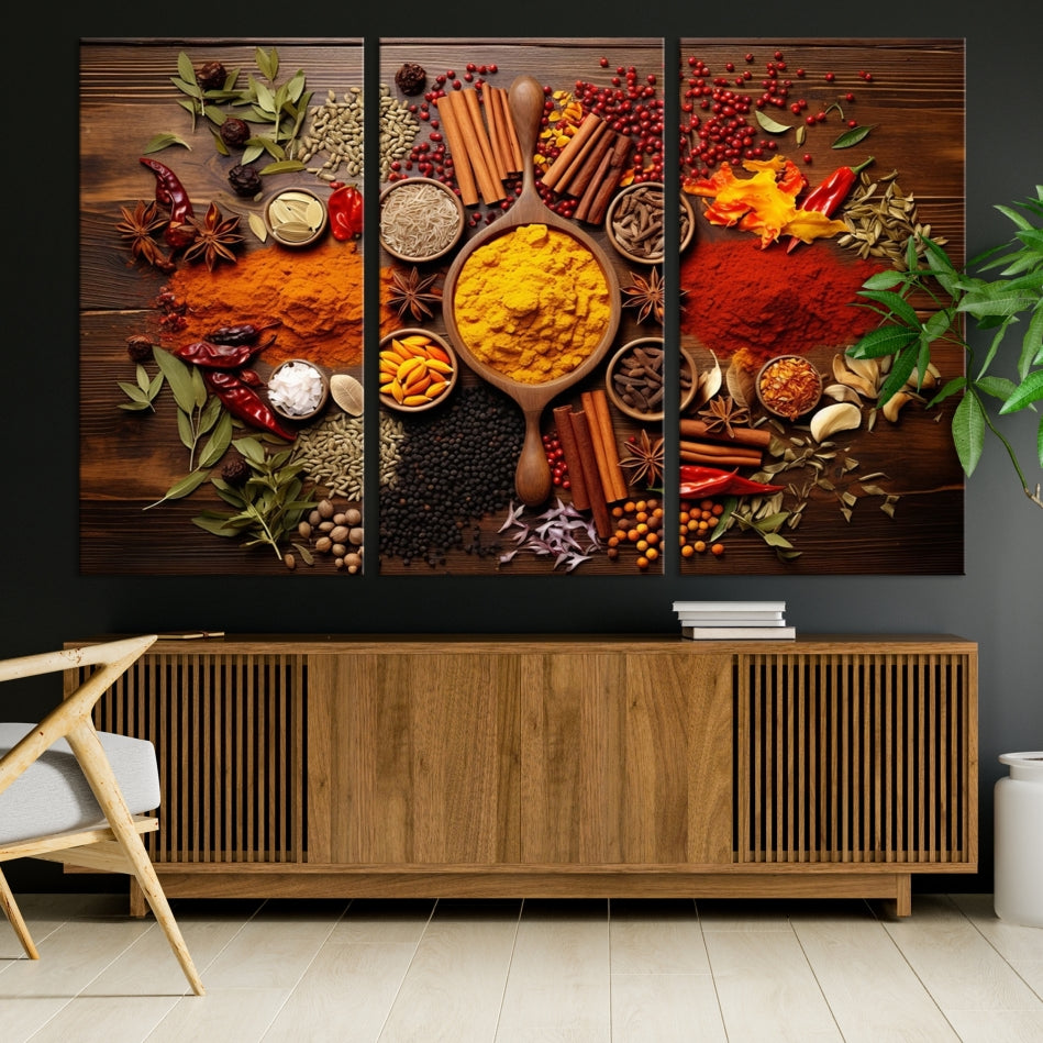 Spices Cooking Wall Art Canvas Print, Red Green Yellow Kitchen Wall Decor, Interior Art Framed