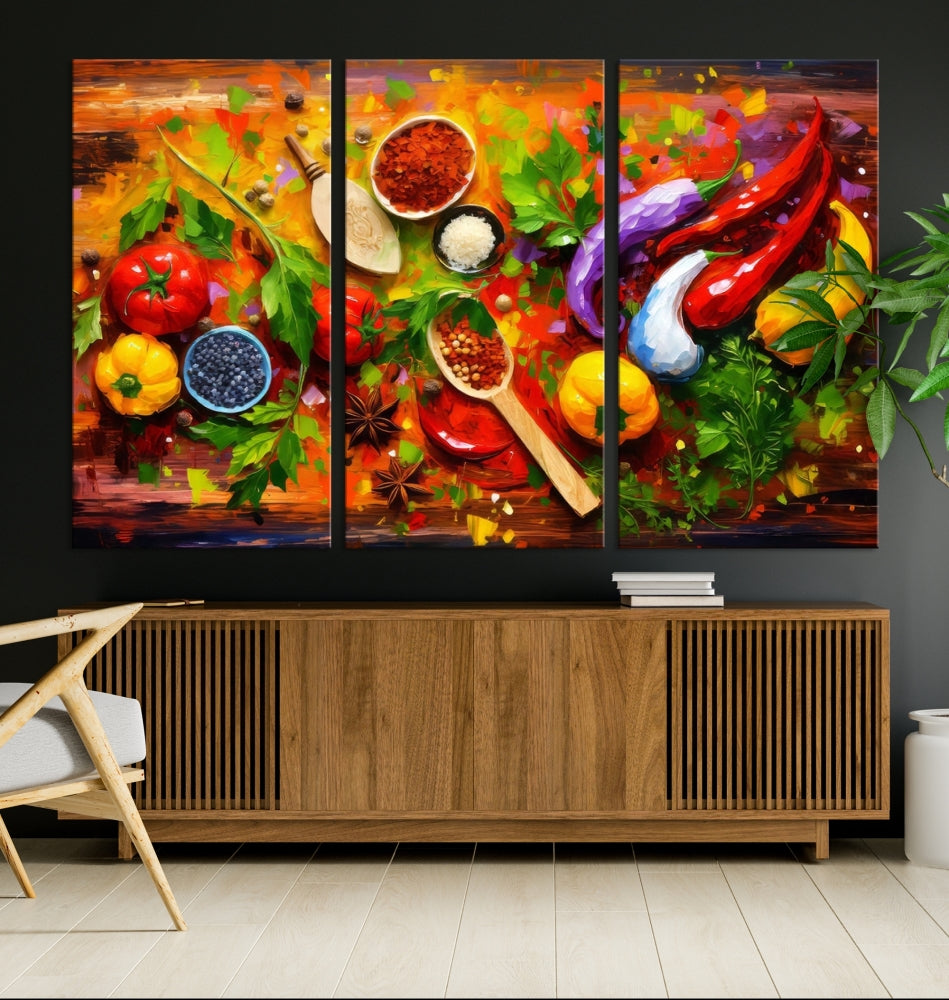 Modern Kitchen Wall Art Print, Colorful Fresh Vegetables Cooking Canvas Art, Restaurant Decor, Set of